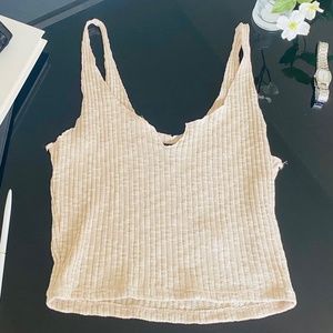 Tan Ribbed Cropped Tank